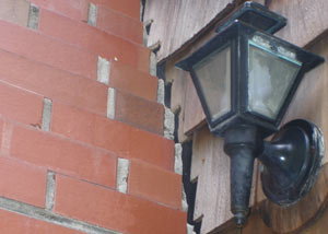 A tilting chimney in Hershey showing serious foundation damage.